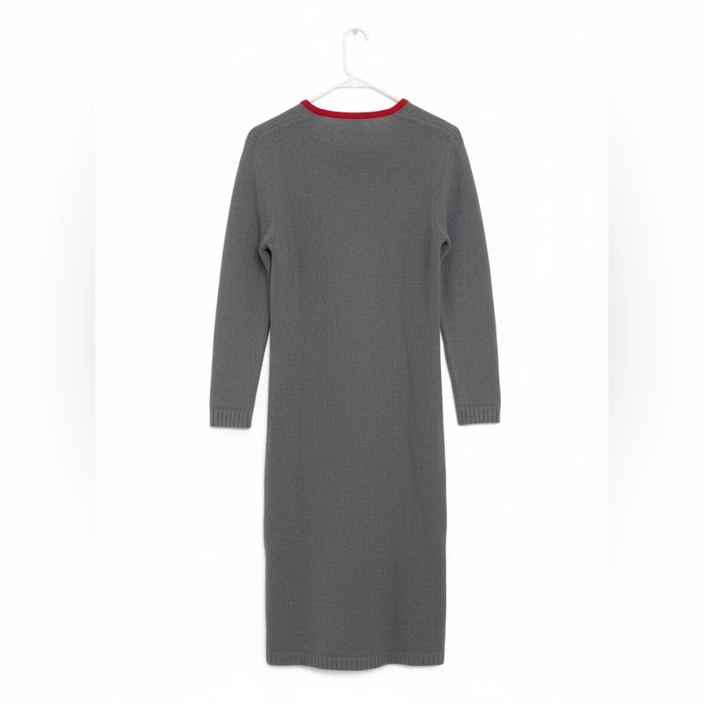 Lion Knitting Mills  Gray Long Sleeve Dress with Red Accents - Picture 2 of 4